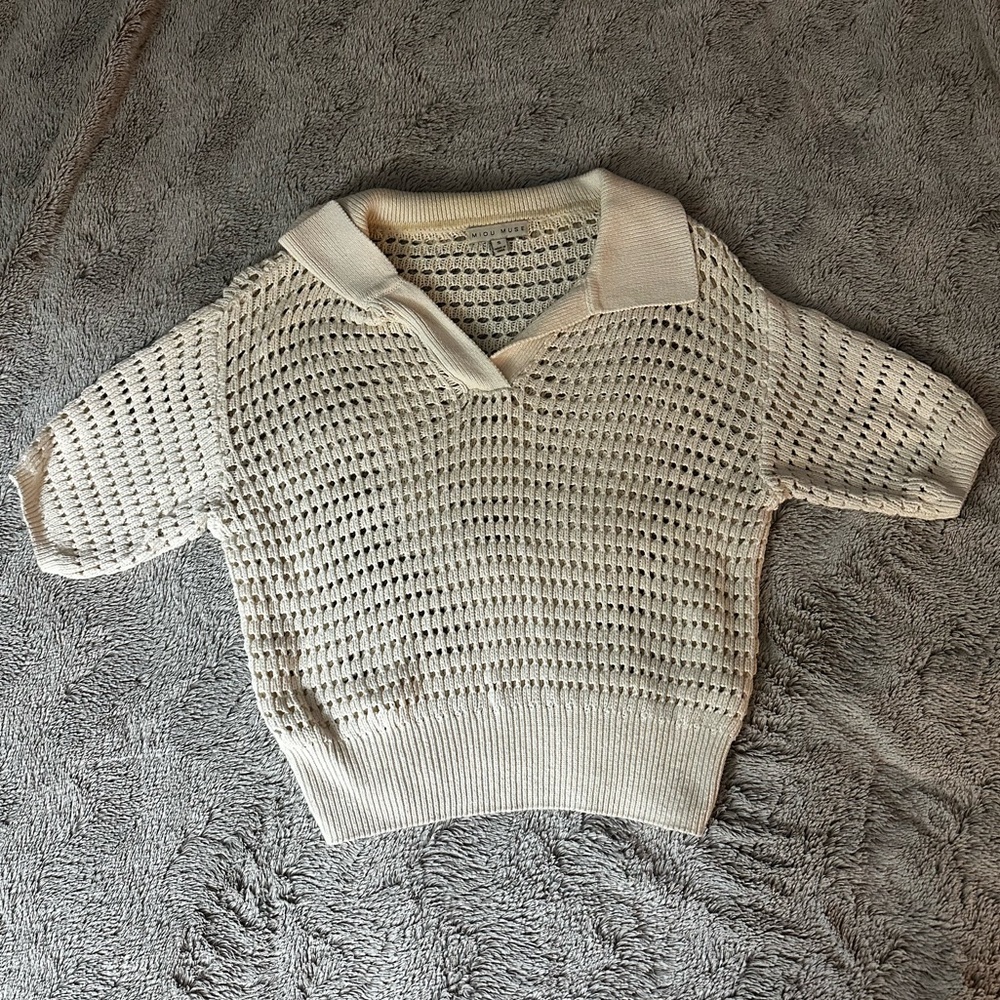 Cropped Open Knit Short Sleeve Sweater